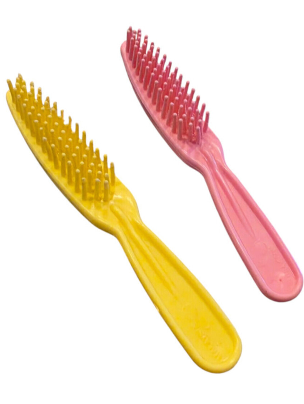 Vintage Barbie Mattel Accessories Set of 2 Plastic Hair Brushes Pink Yellow